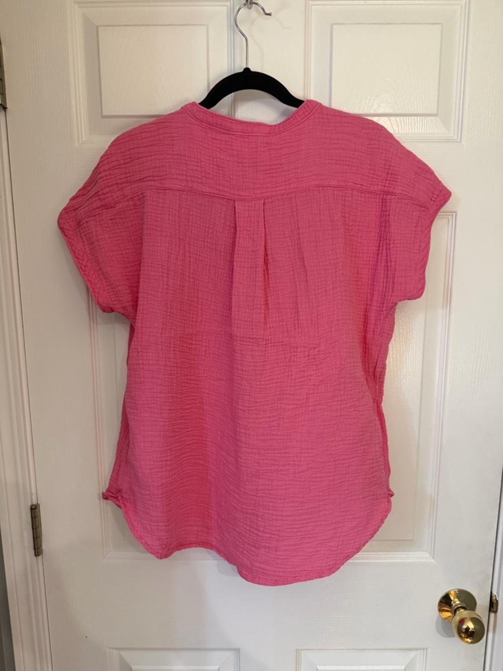 Faherty Pink Short-Sleeve Button Top - Picture 6 of 9